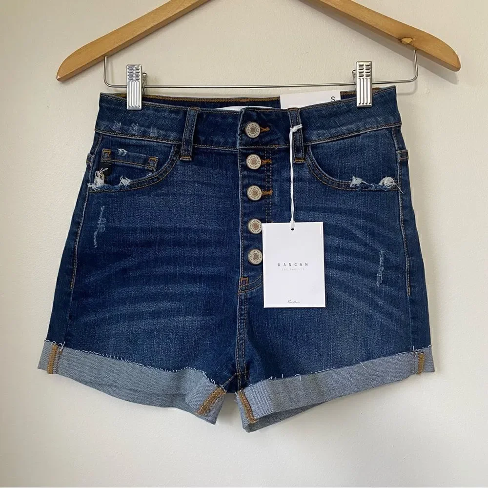 KanCan Stand By You Blue high rise denim jean Shorts new